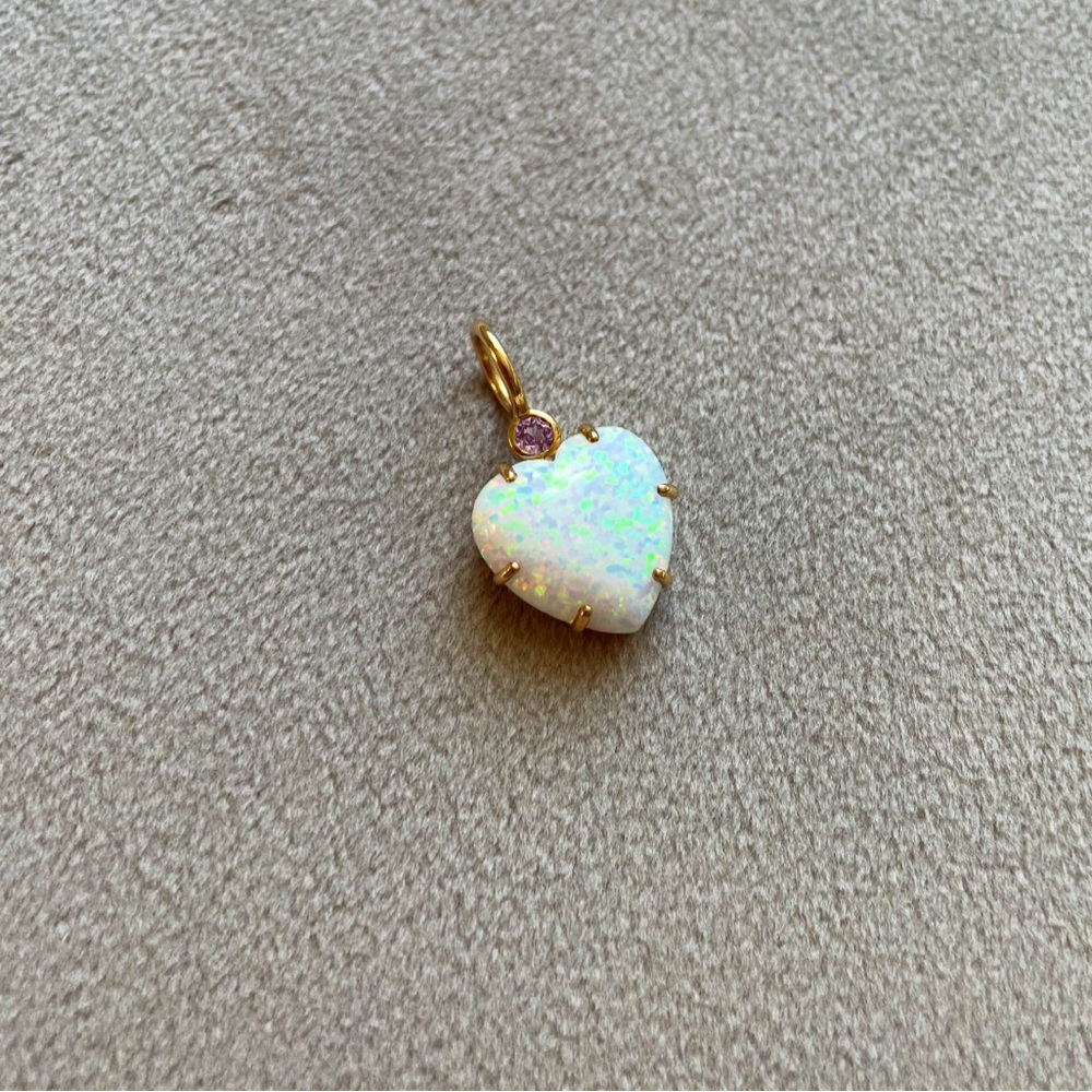 Gold Heart Pendant with Opal and Purple Sapphire